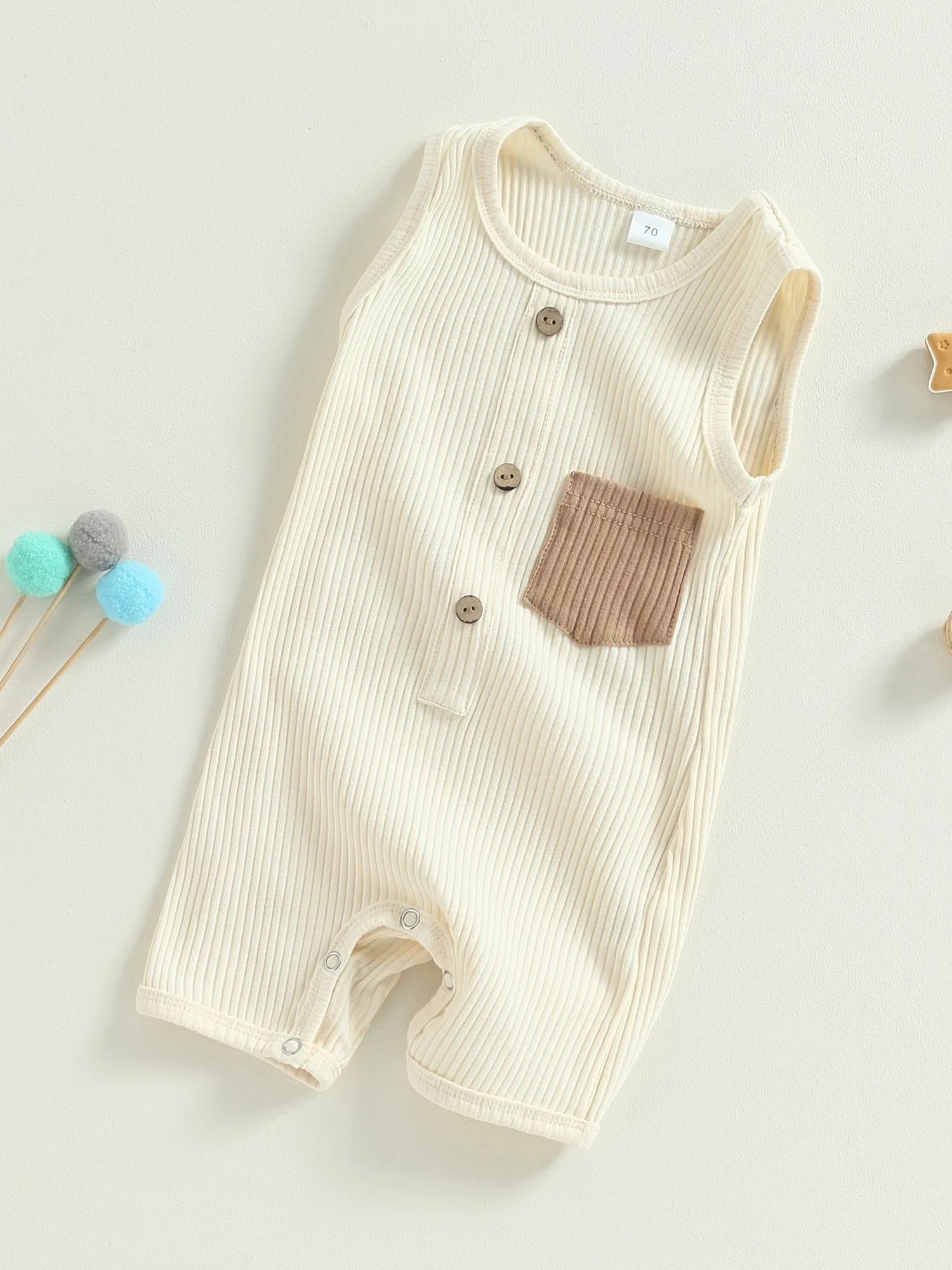 

Adorable Unisex Sleeveless Rib Knit Romper with Pocket - Perfect Summer Fall Outfit for Newborn Baby Boy or Girl
