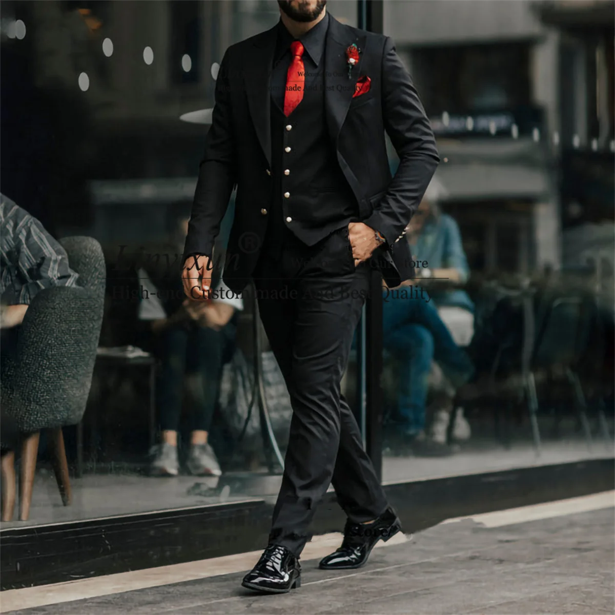 Formal Black Men Suits Peaked Lapel Groom Tuxedos for Wedding 3 Pieces Jacket Vest Pants Sets Groomsmen Blazers Costume Homme
Formal Black Men Suits Peaked Lapel Groom Tuxedos for Wedding 3 Pieces Jacket Vest Pants Sets Groomsmen Blazers Costume Homme