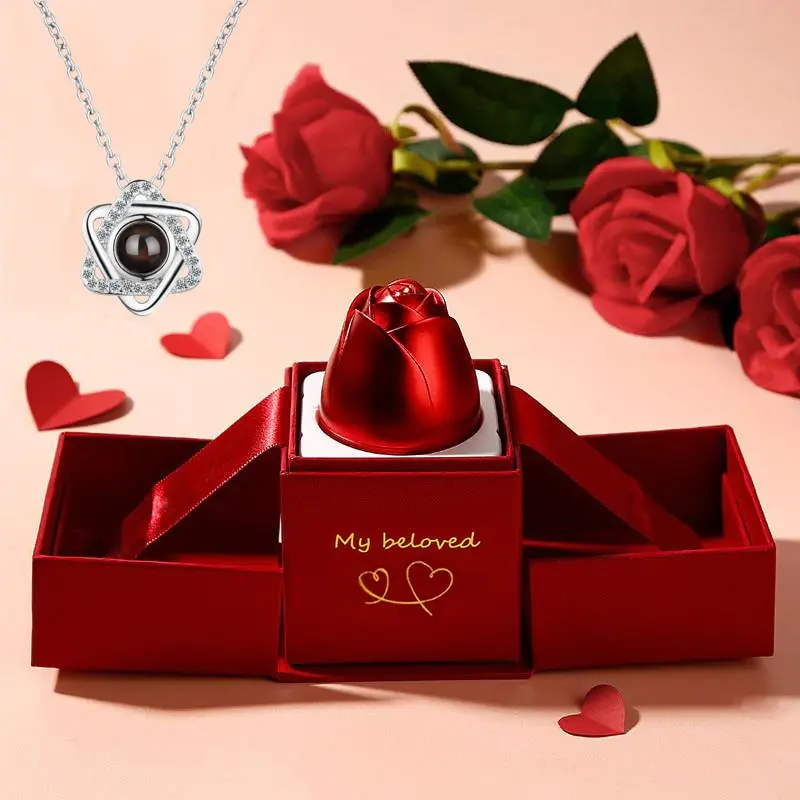 

Ожерелье с проекцией гексаграммы и роскошной подарочной коробкой в виде Розы, кулон с надписью «Я тебя люблю» на 100 языках, Новые Романтические Аксессуары, оптовая продажа, 2024