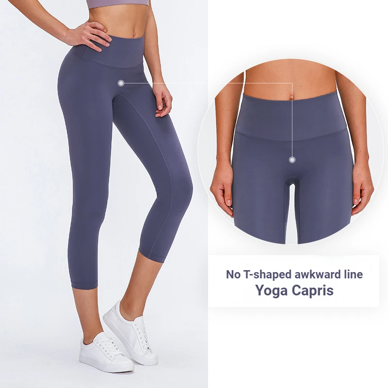 

No Awkwardness Thread Brushed Nude Feel Breathable Yoga Capris High Waist and Hip Lifting Honey Peach Tight Sports Fitness Pants
