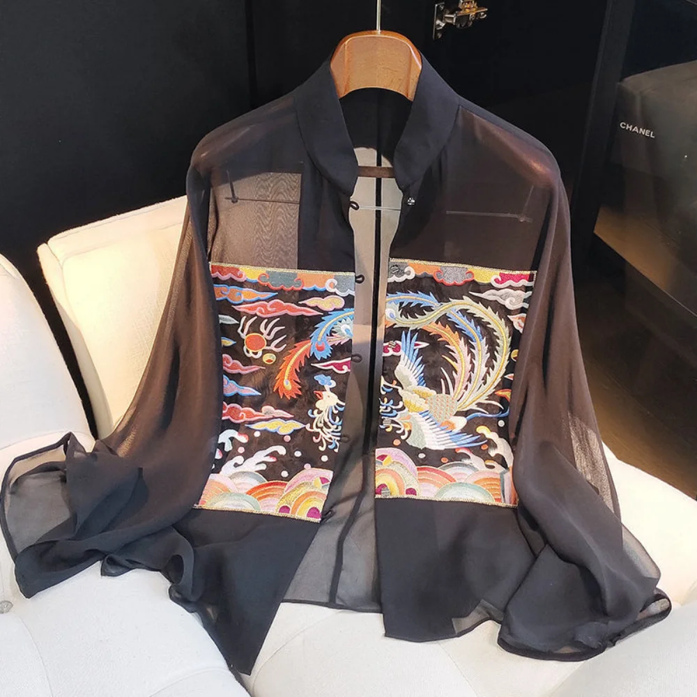 Black Blouse Buttons Long Sleeve Sexy Shirt Thin Jacket Summer New Embroidery Sun Protection Cardigan Jacket Tops Women 
Black Blouse Buttons Long Sleeve Sexy Shirt Thin Jacket Summer New Embroidery Sun Protection Cardigan Jacket Tops Women