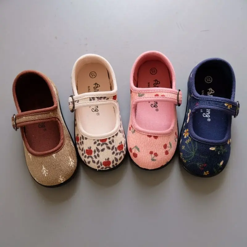 

Spring New Japanese Style Corduroy Flowers Children Canvas Simple Sweet Princess Kindergarten Soft 2022 Casual Shallow Mary Jane