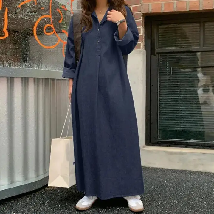 Dress Women 2023 Autumn Korean Fashion Solid Vintage Denim Dress A-line Long Sleeve Top Oversized V-Neck Female Streetwear
Dress Women 2023 Autumn Korean Fashion Solid Vintage Denim Dress A-line Long Sleeve Top Oversized V-Neck Female Streetwear