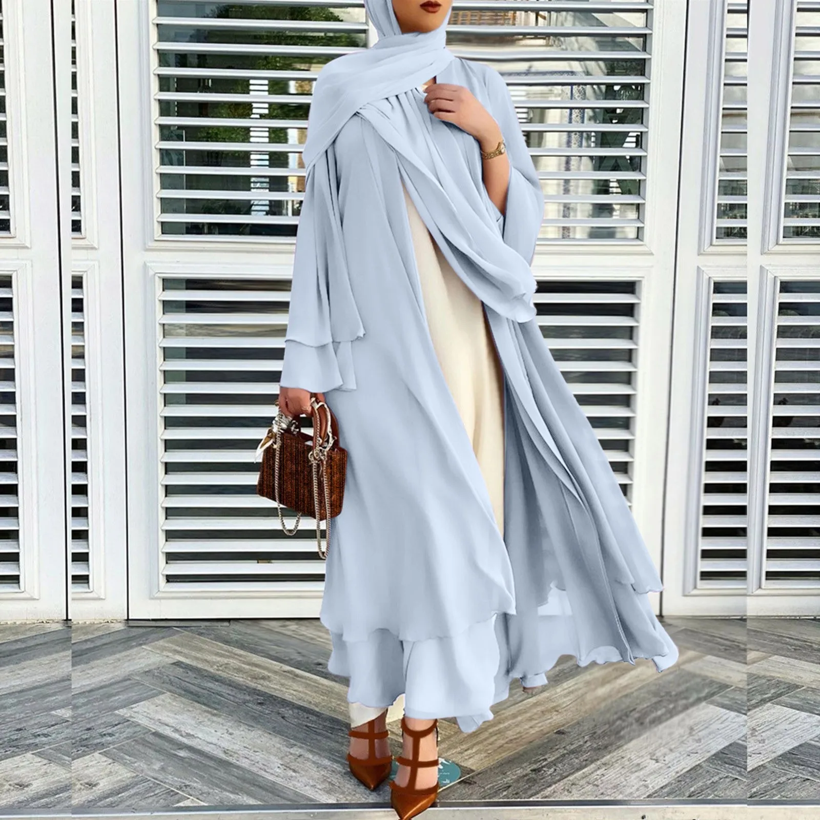 

Модная шифоновая абайя кимоно Дубай мусульманский кардиган Abayas Женский Повседневный халат женская мусульманская одежда с поясом шифоновый кардиган
