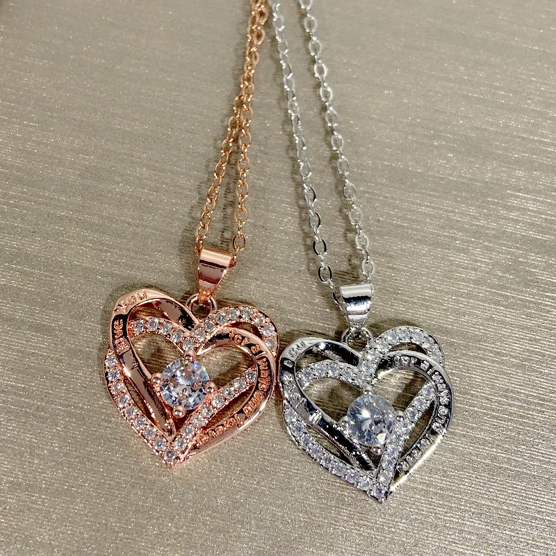 Classic Double Heart Crystal Pendant Necklace Silver Color Filled White CZ Zircon Bridal Necklace Wedding Jewelry Charm Chain
Classic Double Heart Crystal Pendant Necklace Silver Color Filled White CZ Zircon Bridal Necklace Wedding Jewelry Charm Chain