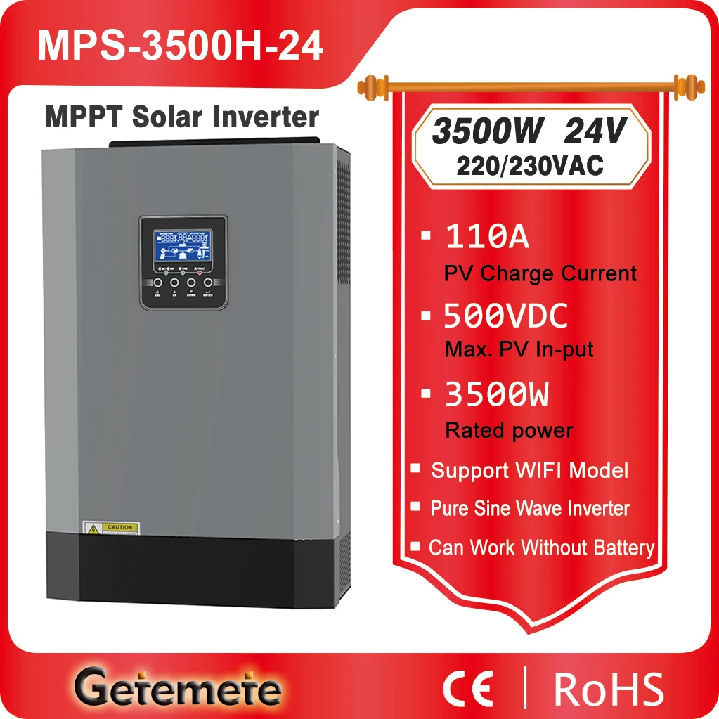 GTMT 3500W Hybrid Solar Off Grid Inverter 24V Pure Sine Wave 3.5KW Inverter with MPPT 110A Charger 500VDC PV Input 220VAC 48VDC
GTMT 3500W Hybrid Solar Off Grid Inverter 24V Pure Sine Wave 3.5KW Inverter with MPPT 110A Charger 500VDC PV Input 220VAC 48VDC