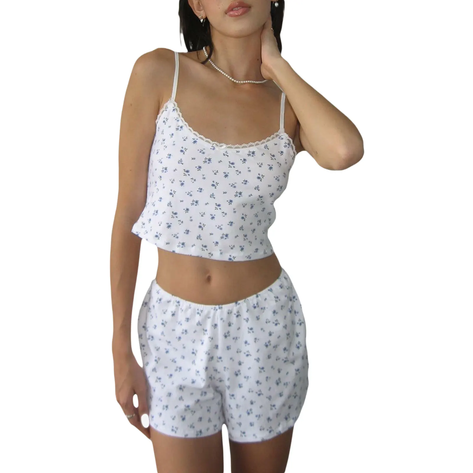Women 2 Piece Outfits Spaghetti Strap Crop Top Cami Tops High Waist Shorts Pants Printing Tracksuits Set Summer Clubwear
Women 2 Piece Outfits Spaghetti Strap Crop Top Cami Tops High Waist Shorts Pants Printing Tracksuits Set Summer Clubwear