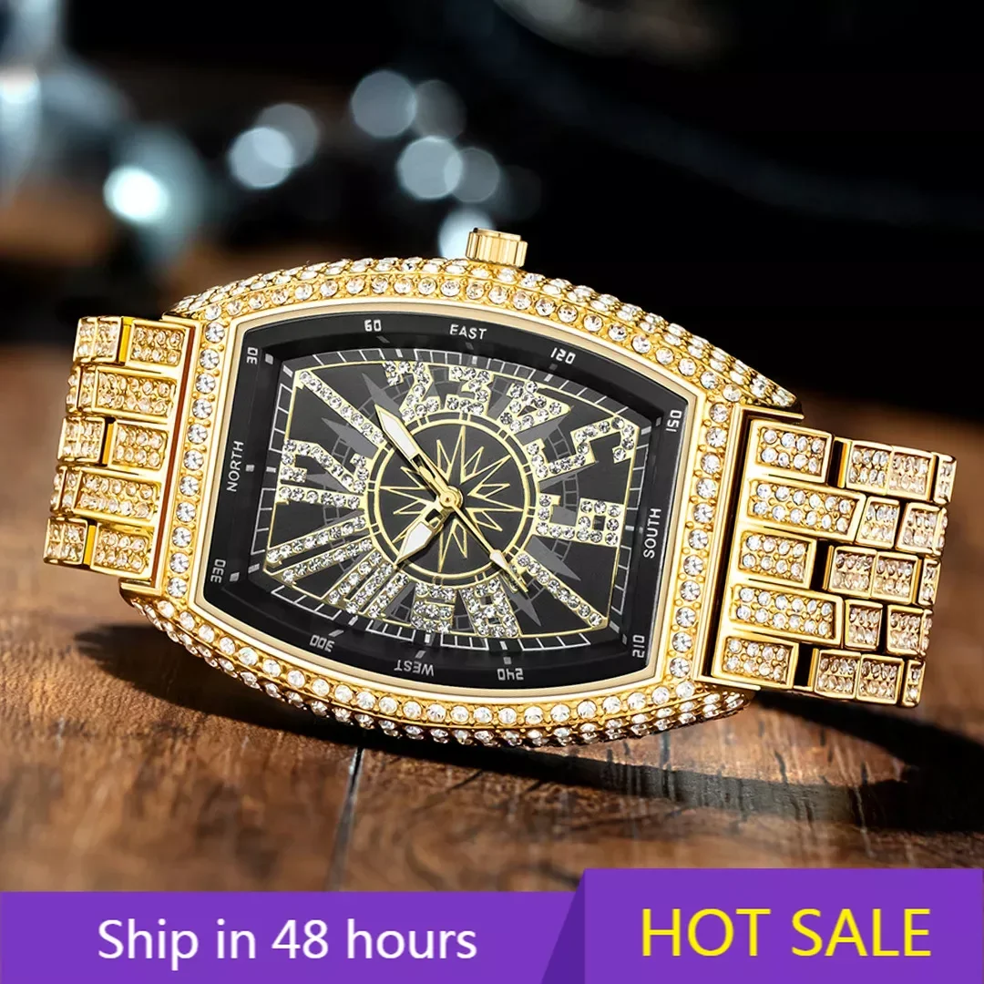 

2024 W87 Men's Watches Luxury Metal Sky Star Fashion Digital Barrel Full Diamond Large Dial Waterproof Male Quartz Clock Watch