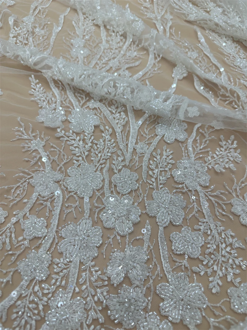 

Fashion French Tulle beads Lace Fabric S-1308406 High Quality Nigerian Women Wedding Sequin Embroidery African Lace Materials