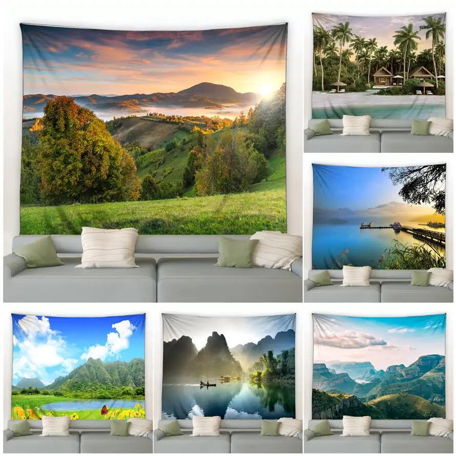 

Spring Rural Nature Landscape Tapestry Forest Mountain Tropical Palm Trees Garden Wall Hanging Modern Living Room Bedroom Decor