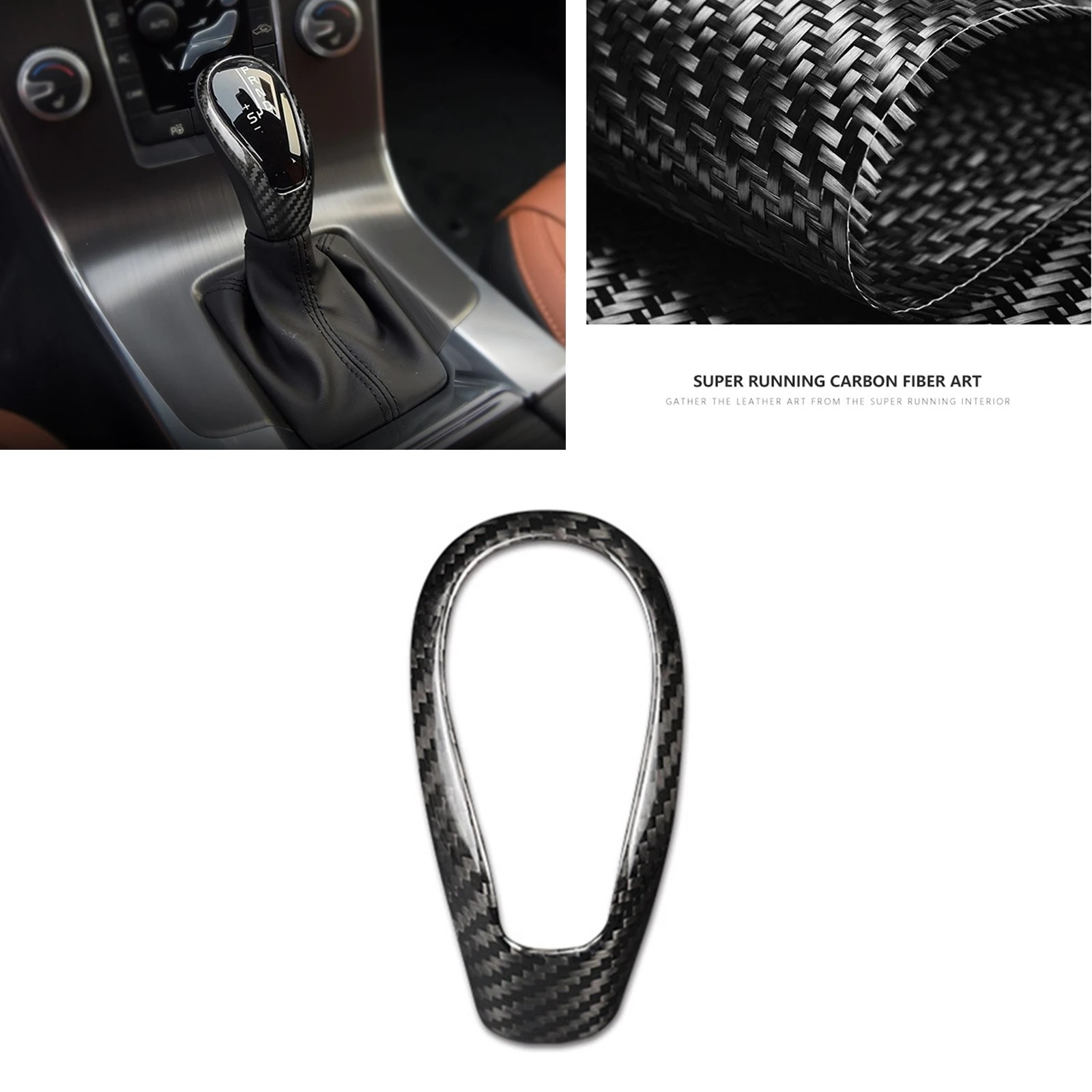 

Carbon Fiber Car Gear Shift Knob Head Cover Trim For Volvo S60 V40 2013-2017