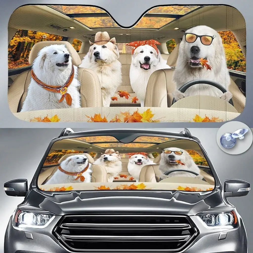 Great Pyrenees Dogs Autumn Road Car Sunshade, Great Pyrenees Family Driving Maple Leaves Car Windshield Sun Visor Gift, Uv Prote
Great Pyrenees Dogs Autumn Road Car Sunshade, Great Pyrenees Family Driving Maple Leaves Car Windshield Sun Visor Gift, Uv Prote