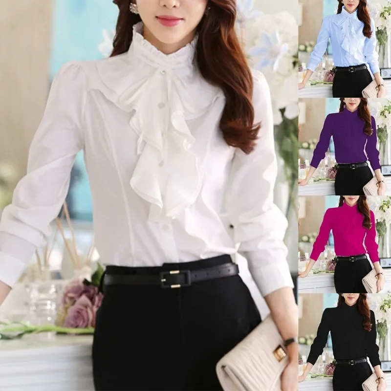 

Women's Fashion Ruffled Collar Long Sleeve Shirt Temperament White-collar Business Work Commuter Shirt Slim Formal Dress Top