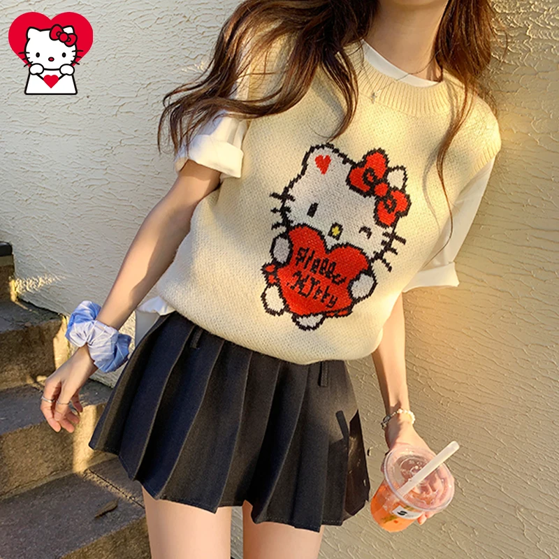 New Hello Kitty Knitted Vest Women Sanrioed Anime Kawaii Cartoon Autumn Spring Girl Student Embroidery Tops Preppy Style Cute
New Hello Kitty Knitted Vest Women Sanrioed Anime Kawaii Cartoon Autumn Spring Girl Student Embroidery Tops Preppy Style Cute