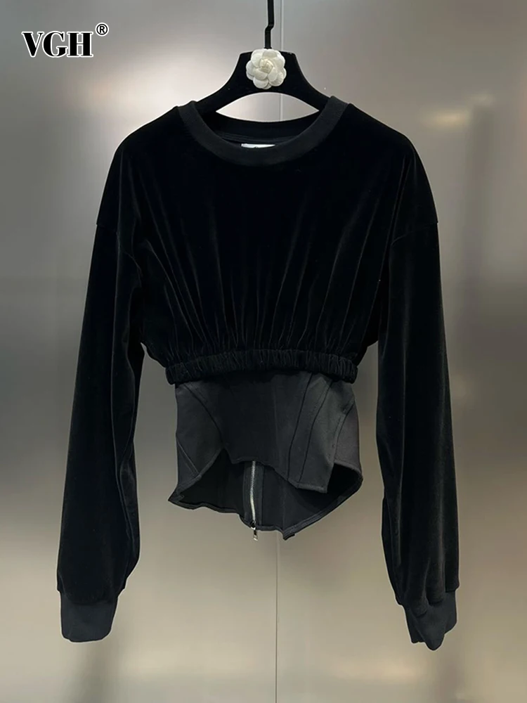 VGH Solid Patchwork Zipper Casual T Shirt For Women Round Neck Long Sleeve Tunic Minimalist T Shirts Female Fashion Clothes New
VGH Solid Patchwork Zipper Casual T Shirt For Women Round Neck Long Sleeve Tunic Minimalist T Shirts Female Fashion Clothes New