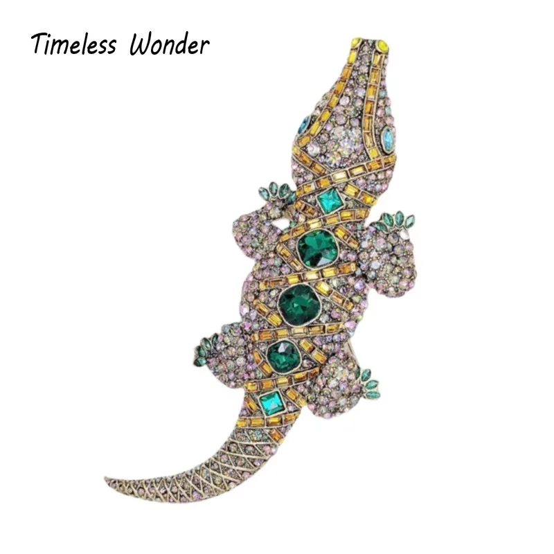 

Timeless Wonder Fancy XL Crystal Zircon Crocodile Brooches for Women Designer Jewelry Runway Top Luxury Gift Rare Broches 5282