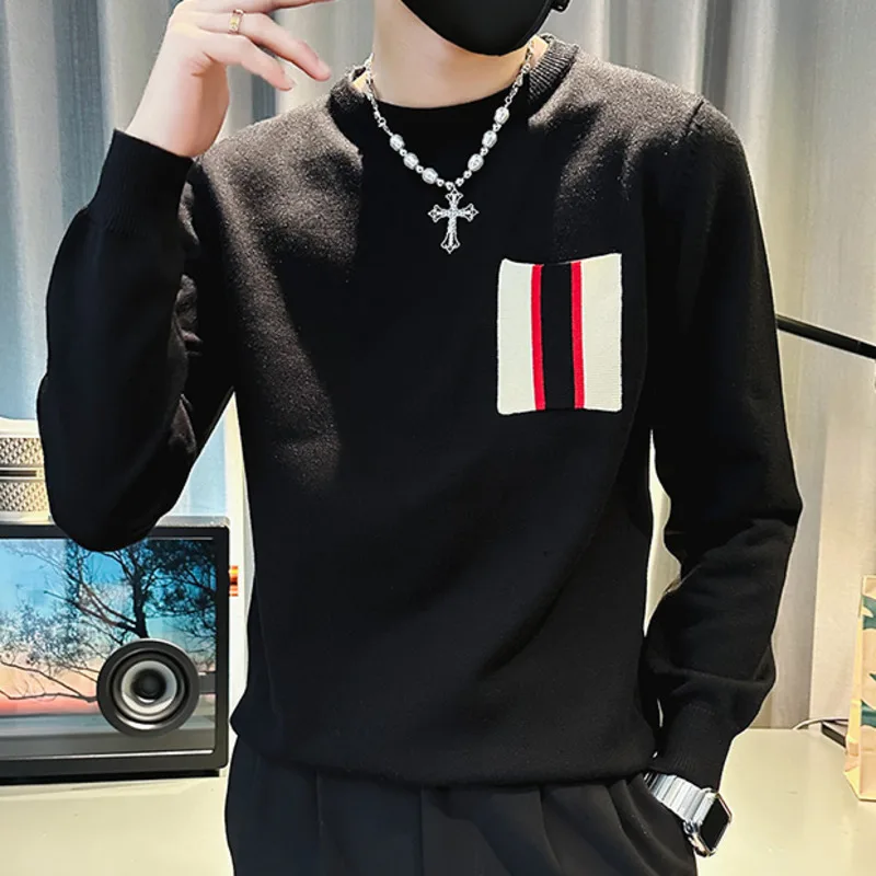Personality Splicing Striped Knitted Sweater Mens Slim Sweater Fall O-Neck Pullover Sweater Herren Pullover Ropa De Hombre
Personality Splicing Striped Knitted Sweater Mens Slim Sweater Fall O-Neck Pullover Sweater Herren Pullover Ropa De Hombre