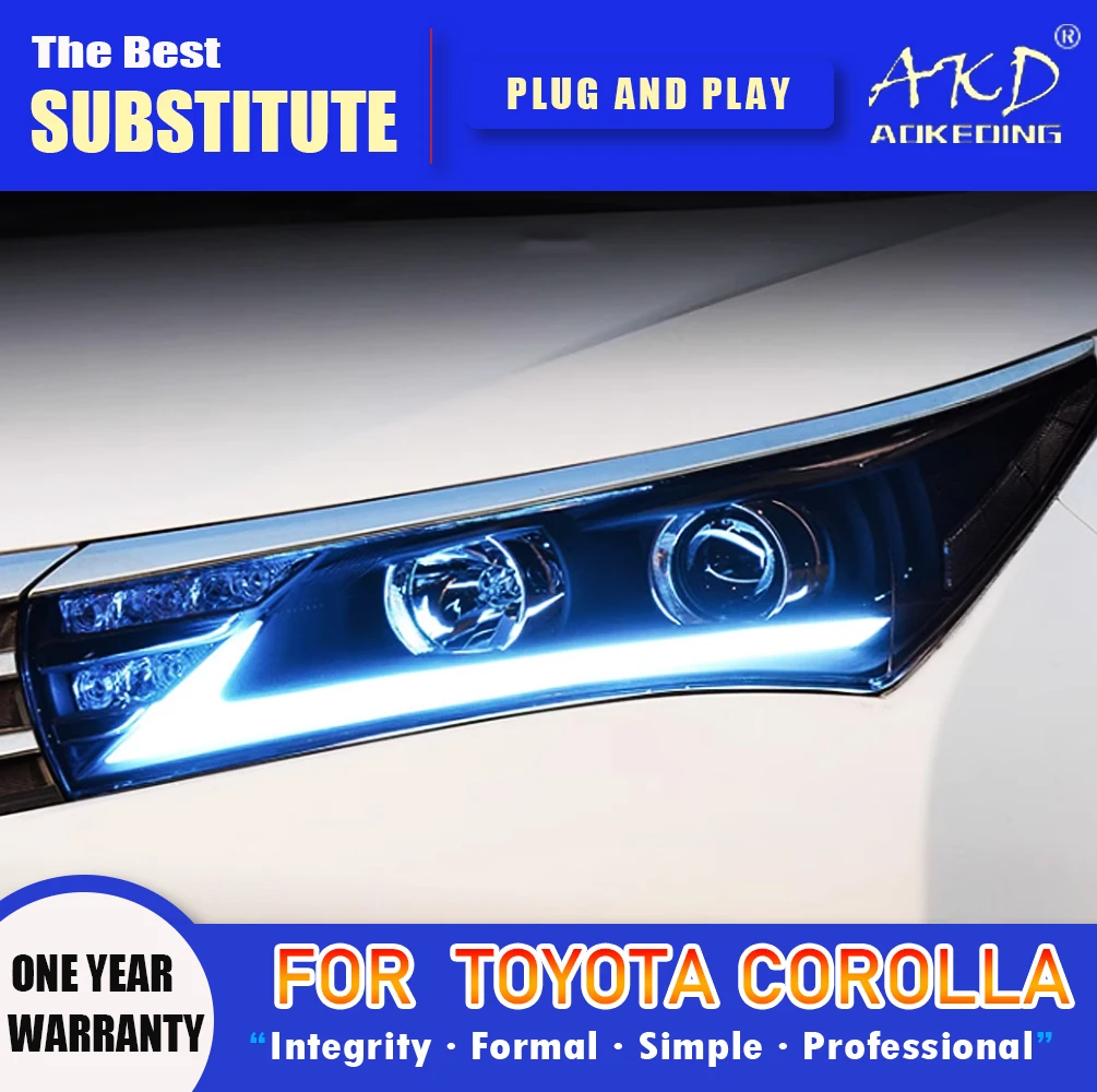 

AKD Head Lamp for Toyota Corolla LED Headlight 2014-2016 Headlights Corolla DRL Turn Signal High Beam Angel Eye Projector Lens