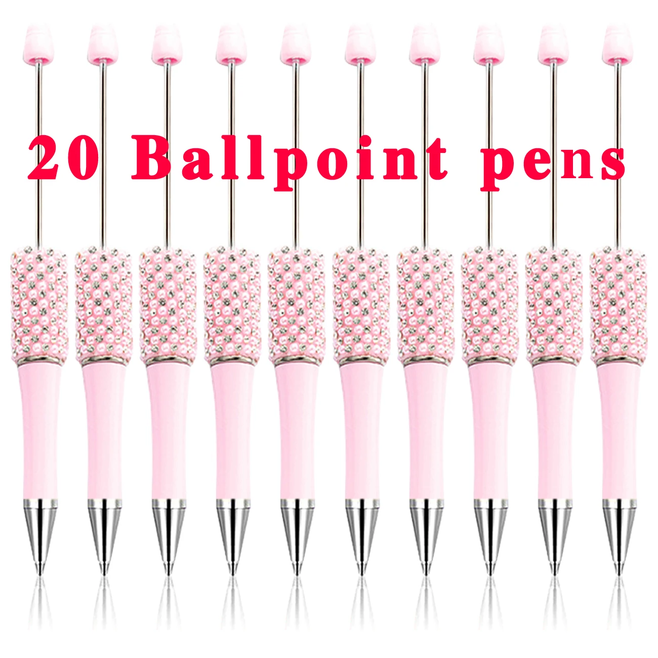 

20Pcs Pink Plastic Beadable Pens Assorted DIY Bead Pens Black Ink Ballpoint Pen for Kid Students Office School Supplies