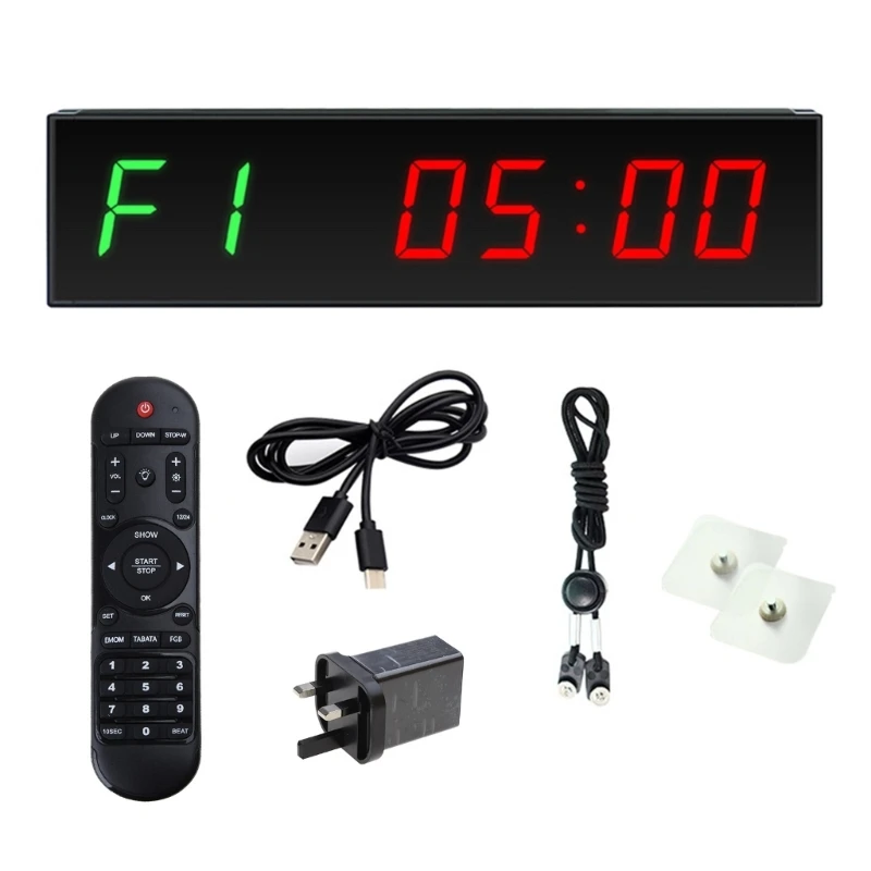 

Gym Timer, Interval Clock with Clear LED, Crossfits Timer Countdown/Up Stopwatch, Wall Workout Timer with Remote for Gym
