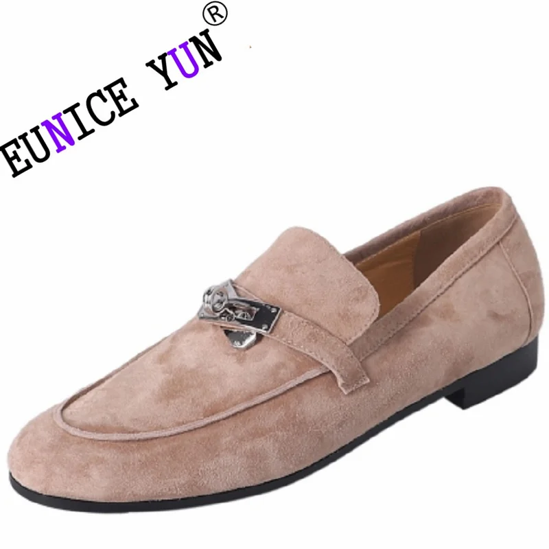 

【EUNICE YUN】Women’s Brand Loafer Basic Style Shoes Real Leather Flats Casual Slip on Outside Flat Shoes 34-40