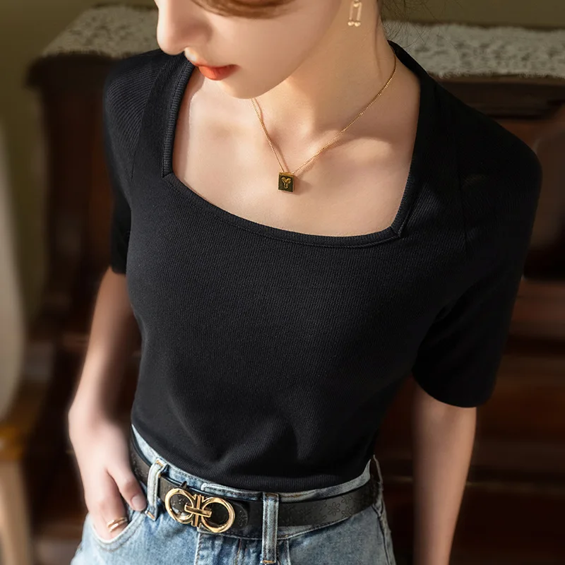 HIgh Quality 2024 Women Tops Pure Color Spring Summer T- Shirt Female Clothing Sexy Crop Top Clothes Fashion Casual Blouse Y2k 
HIgh Quality 2024 Women Tops Pure Color Spring Summer T- Shirt Female Clothing Sexy Crop Top Clothes Fashion Casual Blouse Y2k