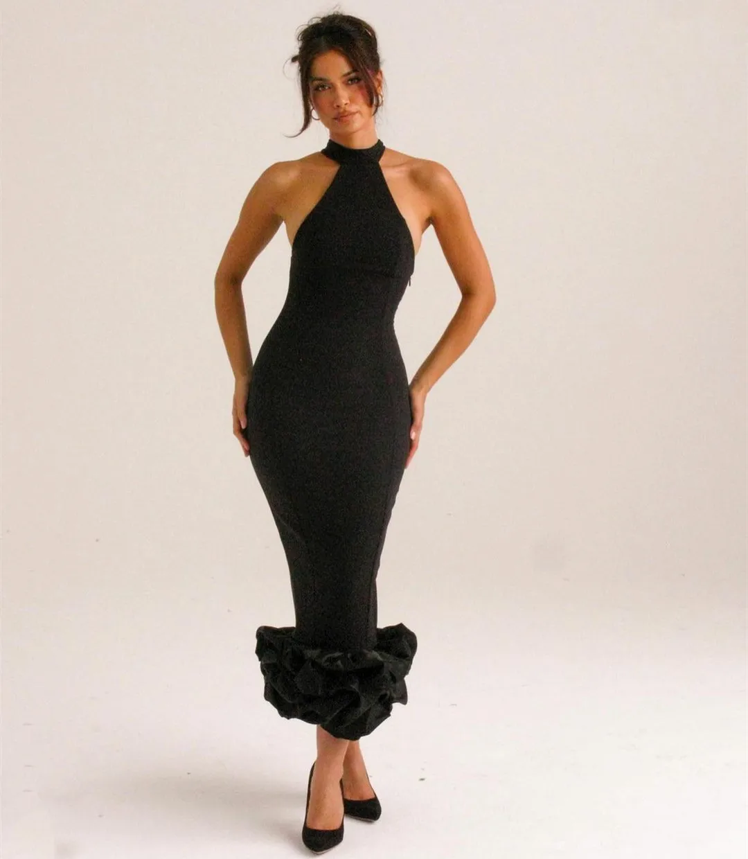 Elegant Short Black Crepe Evening Dresses Mermaid Taffeta Halter Tea Length Zipper Back Prom Dresses for Women
Elegant Short Black Crepe Evening Dresses Mermaid Taffeta Halter Tea Length Zipper Back Prom Dresses for Women