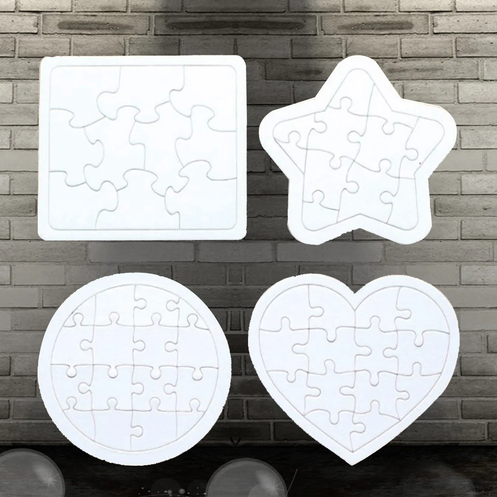 

4Pcs Kids Coloring Blank Puzzle DIY Paper Jigsaw Puzzles Four Shapes Drawing Doodle Board (White)