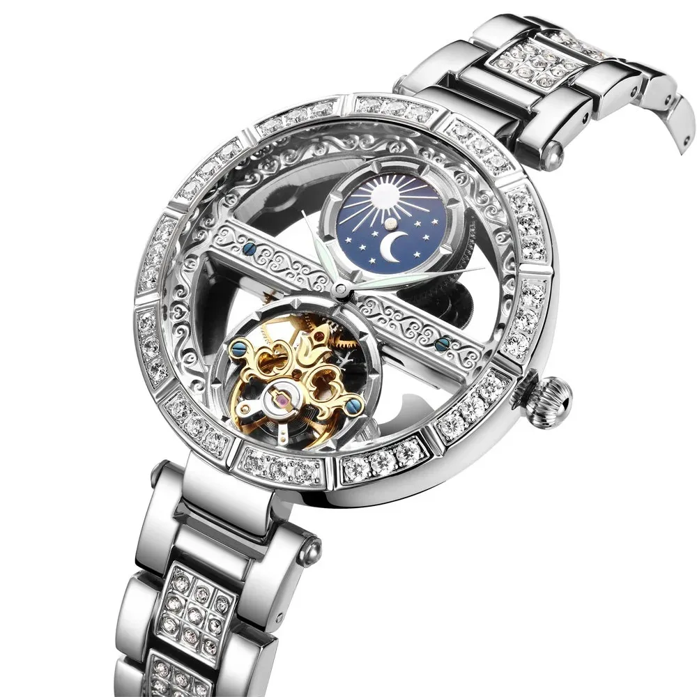 

Top Brand Luxury Women Mechanical Watch New Fashion Skeleton Design Steel Waterproof Female Automatic Clock Montre Femme