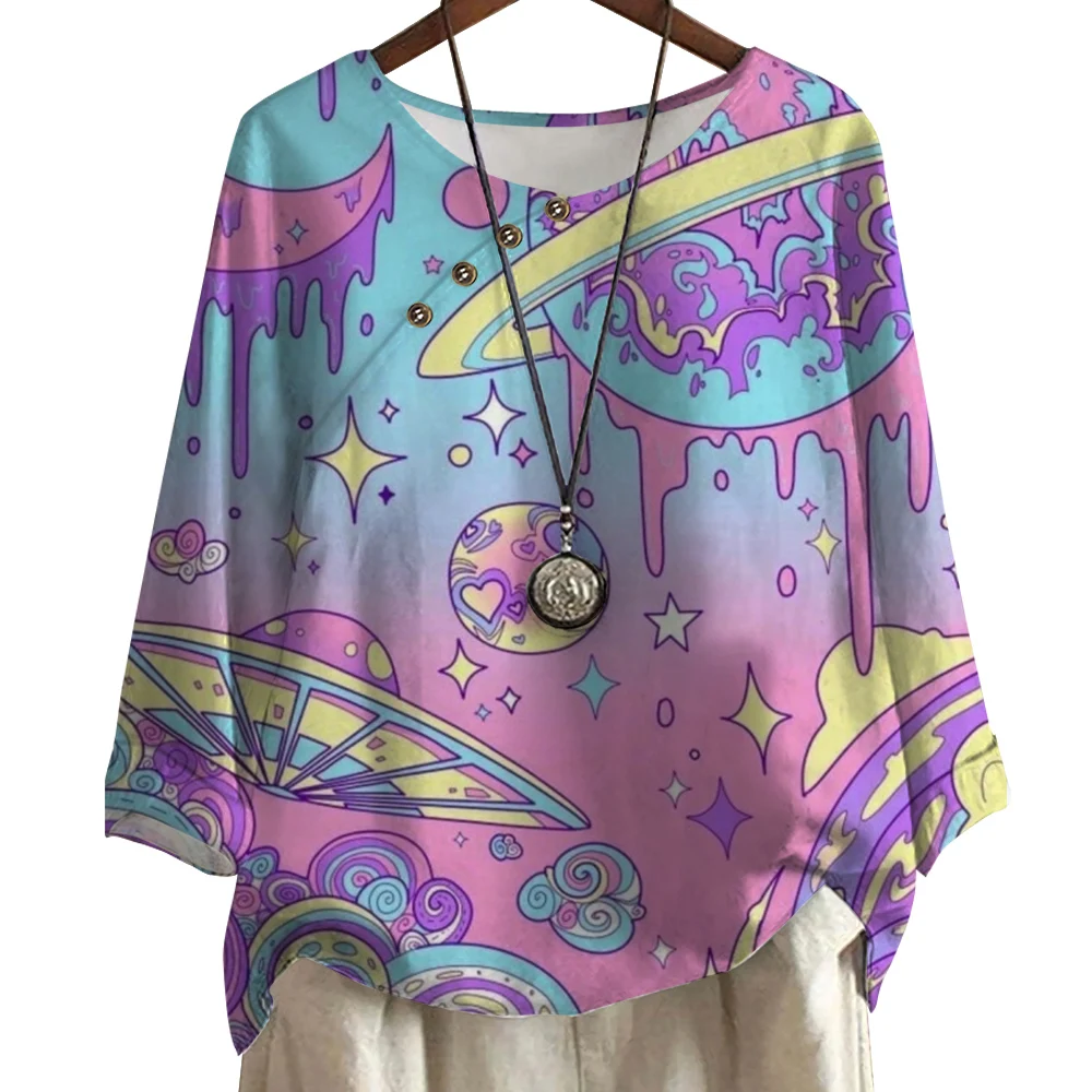 CLOOCL Sweet T-shirt for Women Crew Neck Button Tops Loose Casual Romantic Party Clothing Fantasy Pink Dream Planet Print Blouse
CLOOCL Sweet T-shirt for Women Crew Neck Button Tops Loose Casual Romantic Party Clothing Fantasy Pink Dream Planet Print Blouse