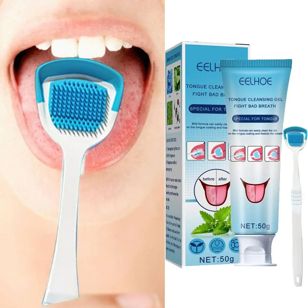 

Hygiene Brush Fresh Breath Tongue Cleaning Gel Set Silicone Scraper Toothbrush Tongue Coating Cleaning Gel Tongue Cleaning Kit