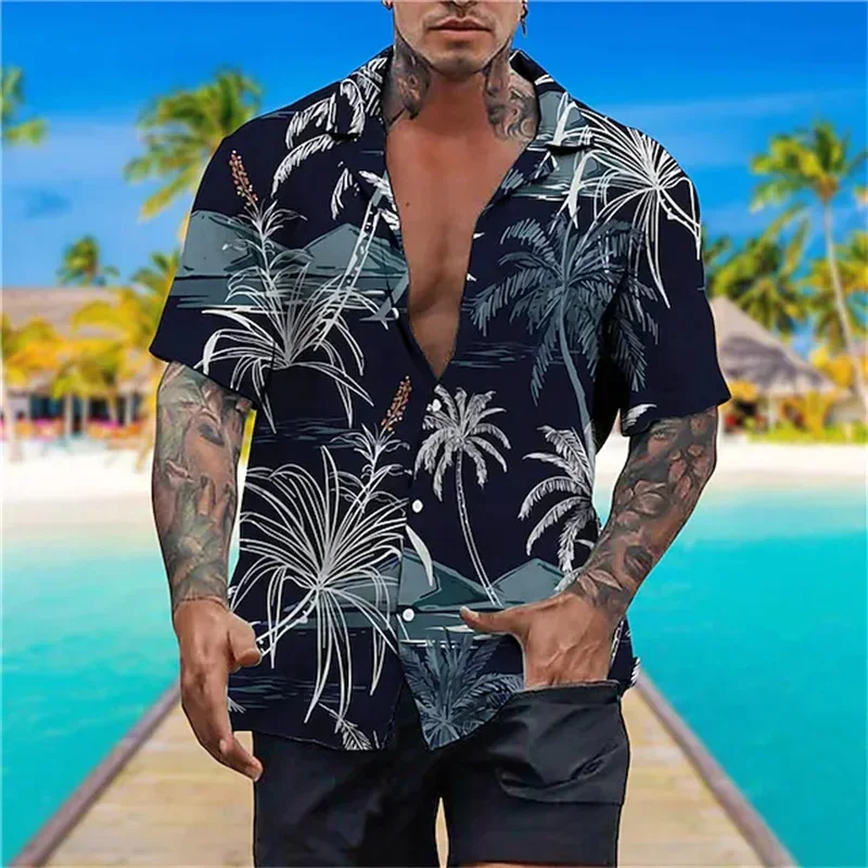 

Fashion men's Hawaiian shirt men's casual coconut tree 3D printed beach Aloha shirt short sleeve plus size camisa Hawaiian 5XL