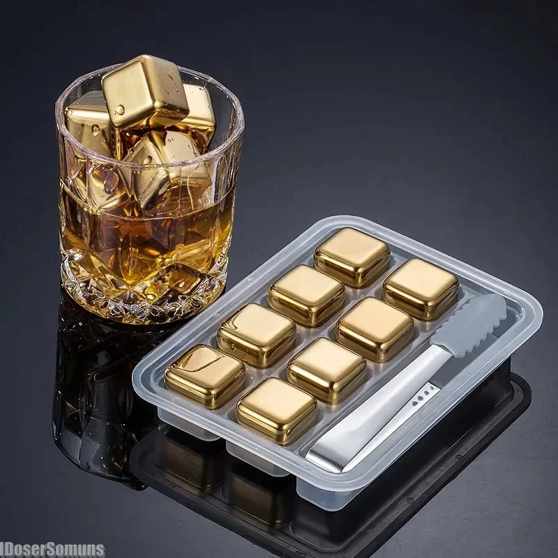 

Beer Cooling Stones for Whisky Wine Drink Bar Tool Reusable Stainless Steel Ice Cube Cooler Quick-frozen Silver Metal Ice Pellet