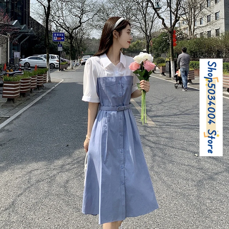 Contrast Color Spliced Short Sleeve Shirt Dress with Belt 2024 Summer French Style Elegant Slim Casual A-line Long Dresses C88
Contrast Color Spliced Short Sleeve Shirt Dress with Belt 2024 Summer French Style Elegant Slim Casual A-line Long Dresses C88