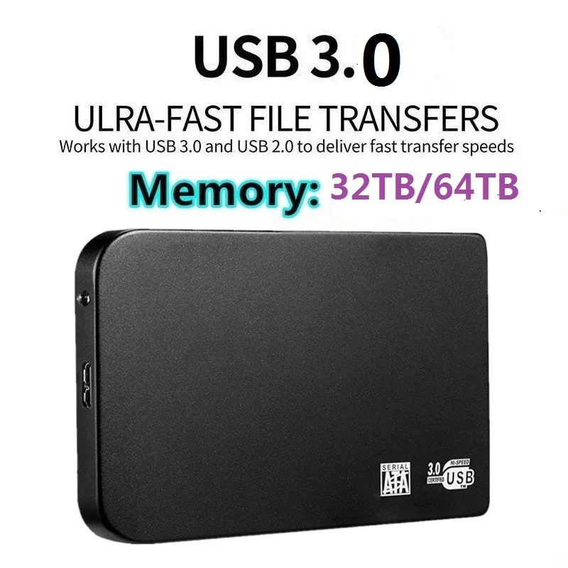 1TB Hard Drive 2TB Mobile Solid State Drive 64TB High Speed Transfer Hard Disk Memory Drive for Laptop/mac/Desktop Portable
1TB Hard Drive 2TB Mobile Solid State Drive 64TB High Speed Transfer Hard Disk Memory Drive for Laptop/mac/Desktop Portable