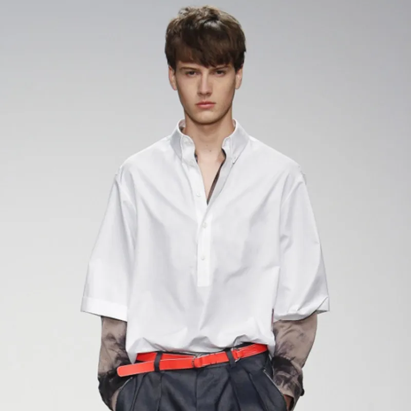 Мужской Повседневный пуловер, белая рубашка с коротким рукавом, Новинка лета 2022, Стильная мужская модная Свободная рубашка с рукавом 5
Мужской Повседневный пуловер, белая рубашка с коротким рукавом, Новинка лета 2022, Стильная мужская модная Свободная рубашка с рукавом 5