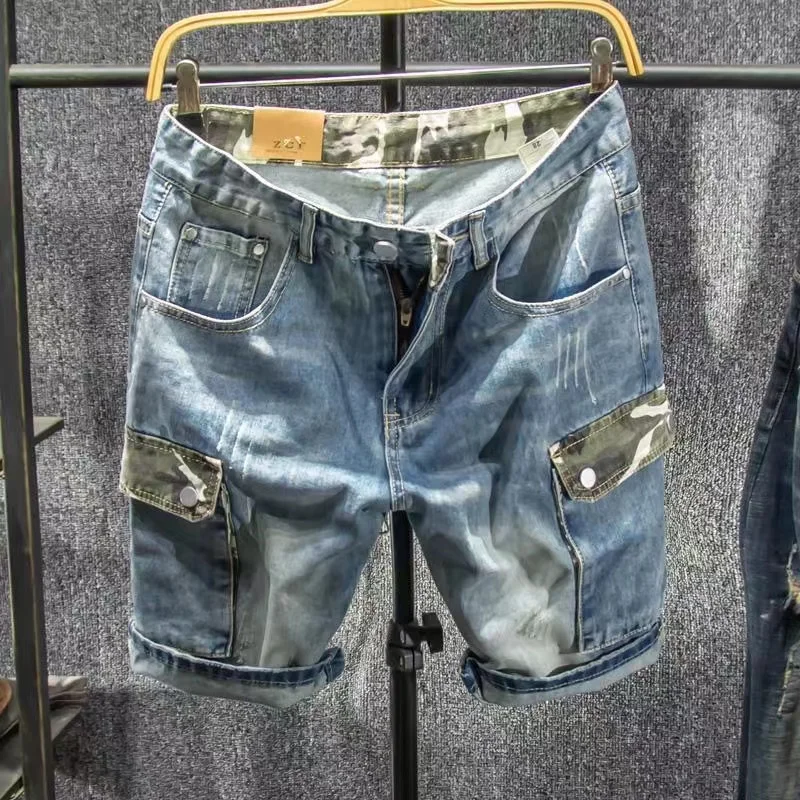 

Мужские джинсовые шорты до колен, повседневные шорты-карго из джинсовой ткани, шорты-бермуды, модель 2024 D11 на лето и весну