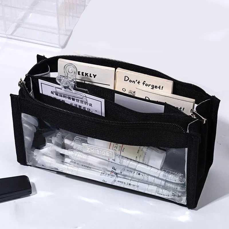 

New Six Layers Large Capacity Pencil Bag Stationery Supplies Aesthetic Transparent Case Girl Zipper Pencil Pouch School Supplies