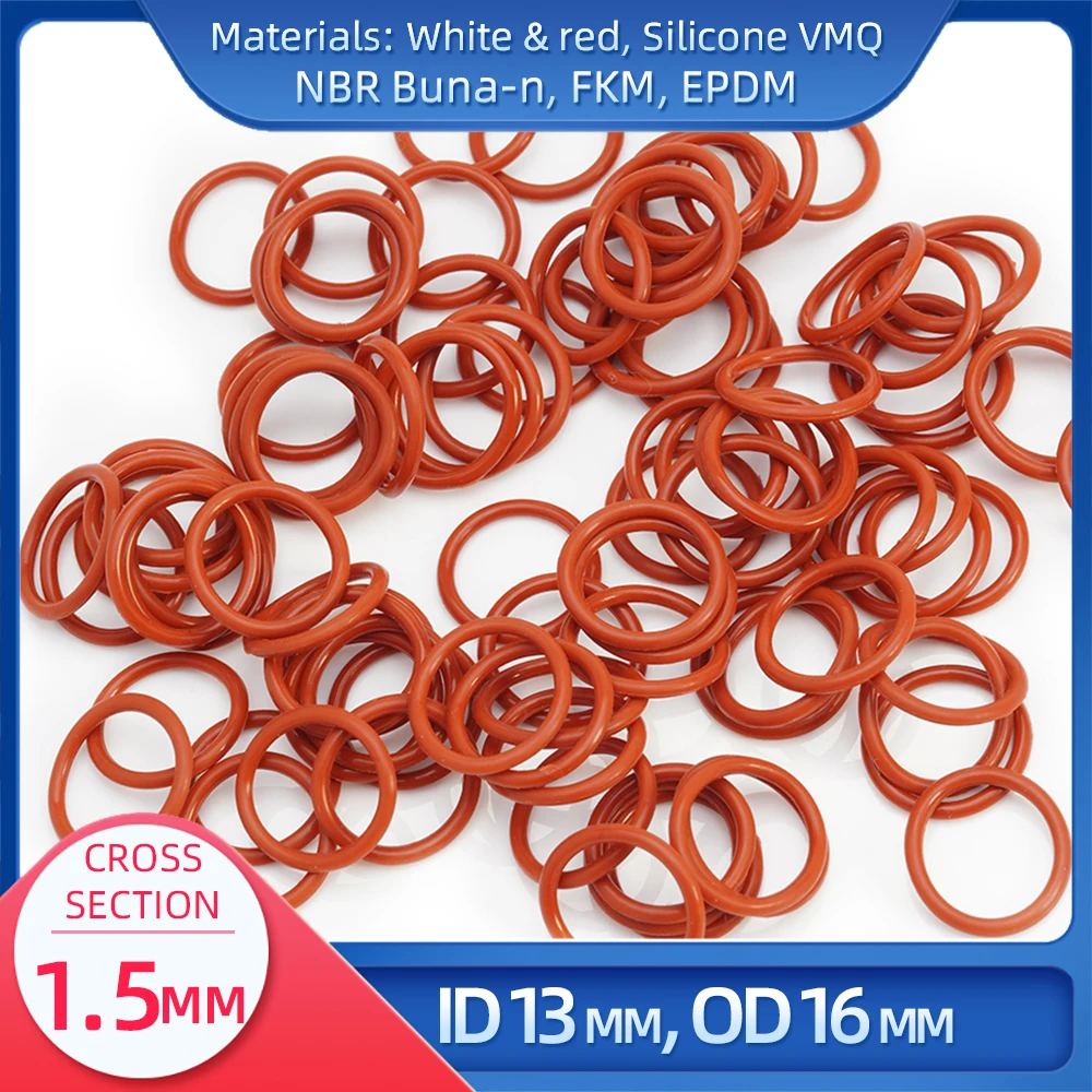 

O Ring CS 1.5mm ID 13 mm OD 16 mm Material With Silicone VMQ NBR FKM EPDM ORing Seal Gasket