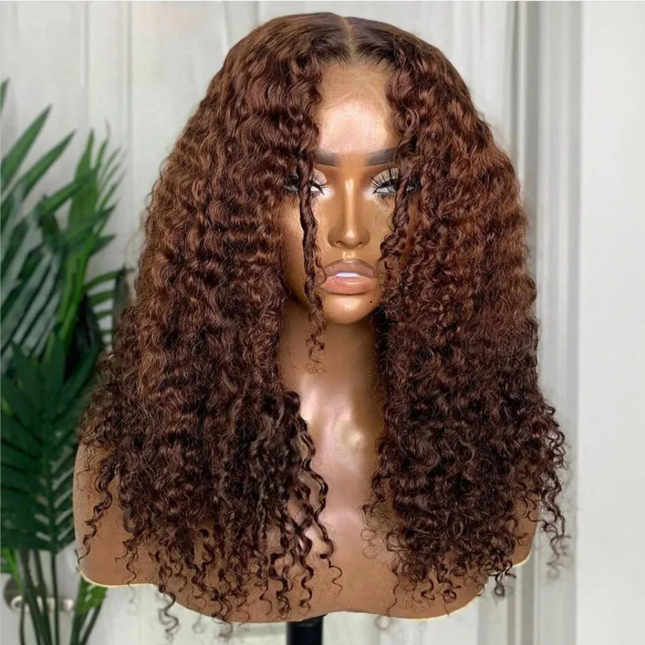 

Natural Hairline 180% Density 26 Inch Long Brown Kinky Curly Lace Front Wig For Black Women Baby Hair Preplucked Daily Glueless