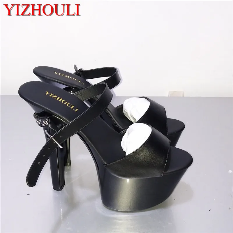 

17 cm high-heeled sandals, stylish women embellished with sexy shoes, glamorous rivet embellished black dance shoes