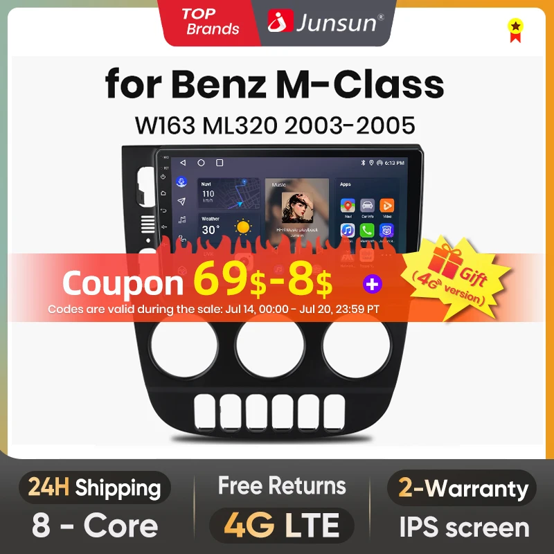 Автомагнитола Junsun V1 на Android 12 для Benz M-Class W163 ML320 2003-2005, 4G, GPS, 2DIN
Автомагнитола Junsun V1 на Android 12 для Benz M-Class W163 ML320 2003-2005, 4G, GPS, 2DIN
