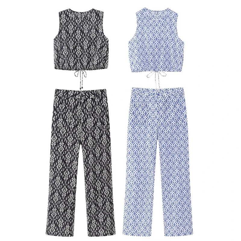 2023 Women's New Round Neck Sleeveless Bowknot Decorated Printed Sleeveless Vest Top High Waist Loose Straight Pants Set
2023 Women's New Round Neck Sleeveless Bowknot Decorated Printed Sleeveless Vest Top High Waist Loose Straight Pants Set