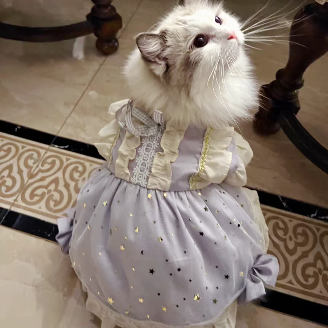 Cat Dress, Grey Glittery Accents Dog Clothes, with Little Flying Sleeves and Lace, For All Seasons, Pet Skirt For Kitten,Puppy
Cat Dress, Grey Glittery Accents Dog Clothes, with Little Flying Sleeves and Lace, For All Seasons, Pet Skirt For Kitten,Puppy