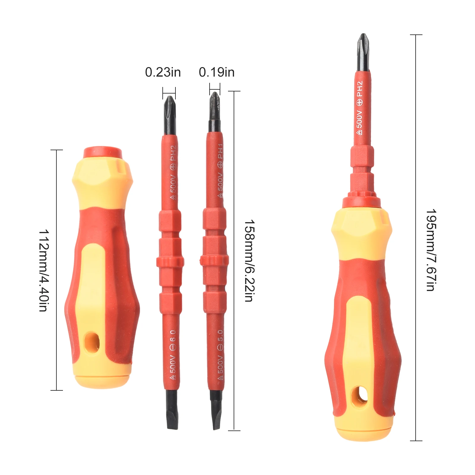 

2Pcs Insulated Screwdriver Set With Magnetic Slotted Cross Bits Electrician Repair Tools Kit With Handle PH1 PH2