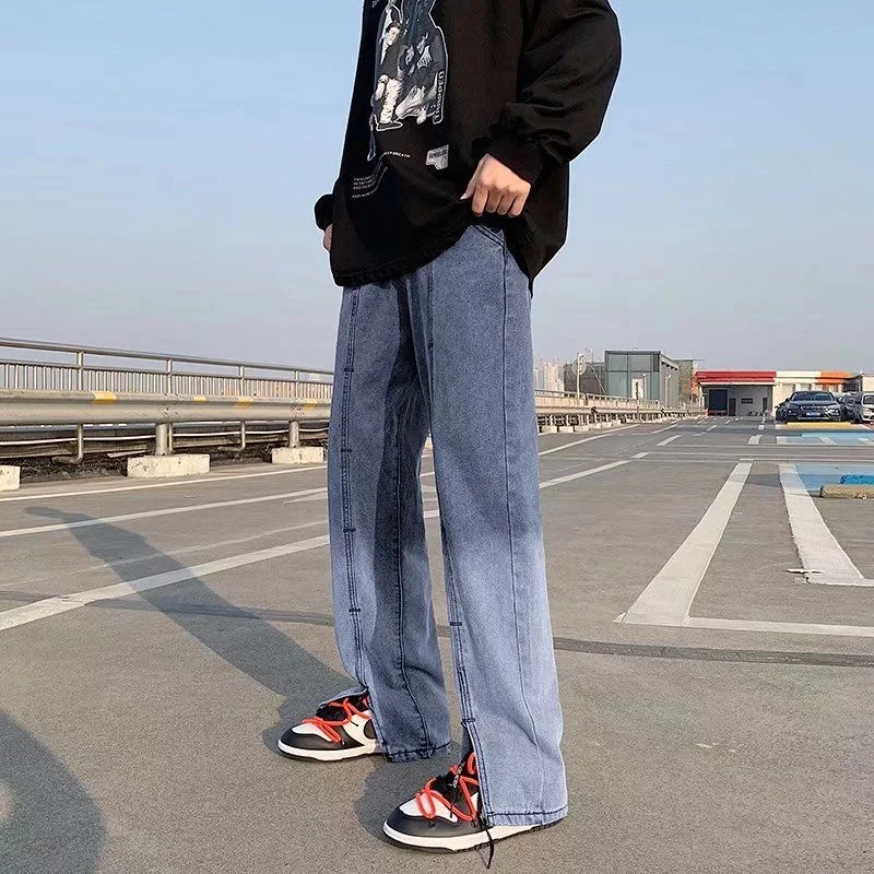 Spring Autumn Gradient Washed Jeans For Men Split Straight Leg Denim Trousers Oversize Hip =hop Street Loose Stitching Pants
Spring Autumn Gradient Washed Jeans For Men Split Straight Leg Denim Trousers Oversize Hip =hop Street Loose Stitching Pants