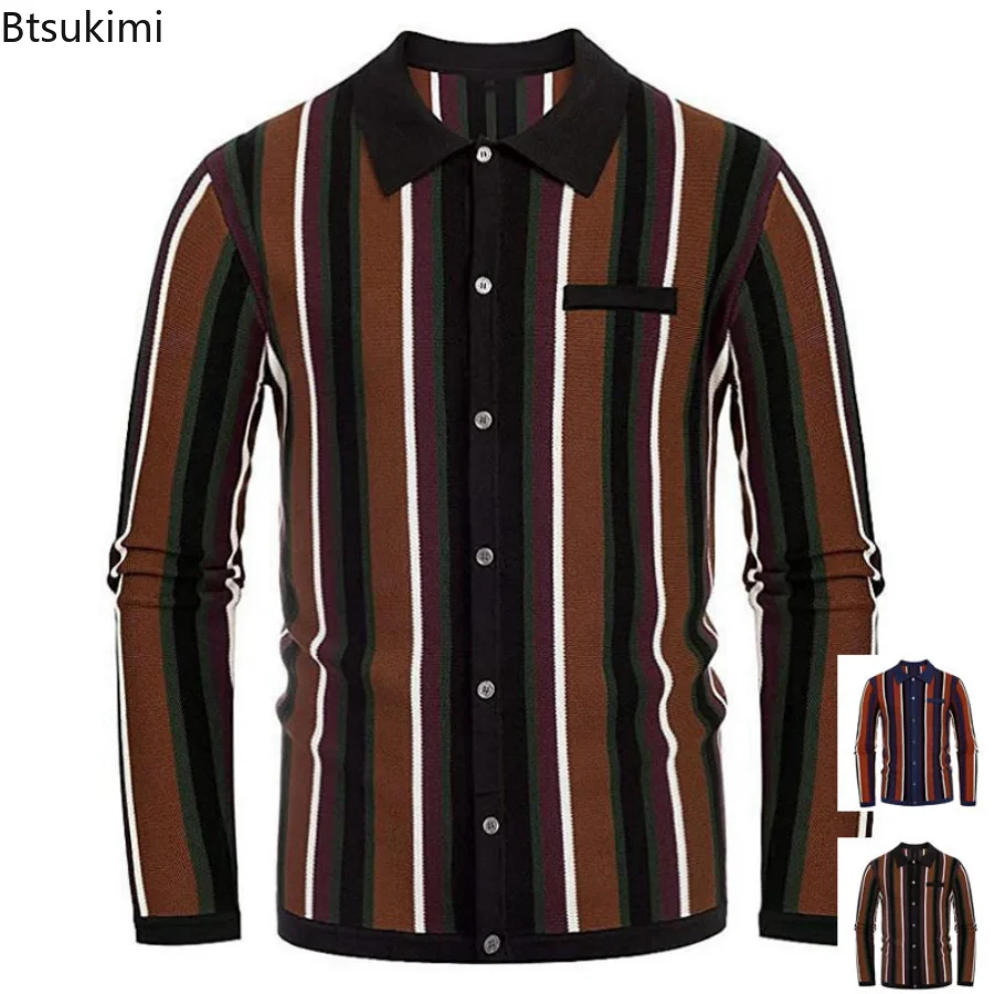 2023 Men's Social Long Sleeve Shirt Knitted Striped Fashion Cardigan Shirt Male Formal Business Sweater Tops Vintage Polo Shirts
2023 Men's Social Long Sleeve Shirt Knitted Striped Fashion Cardigan Shirt Male Formal Business Sweater Tops Vintage Polo Shirts