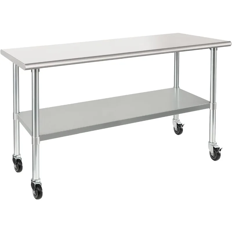 

Stainless Steel Table with Wheels 24x60 Inches Casters NSF Heavy Duty Commercial Work with Undershelf and Galvanized Legs