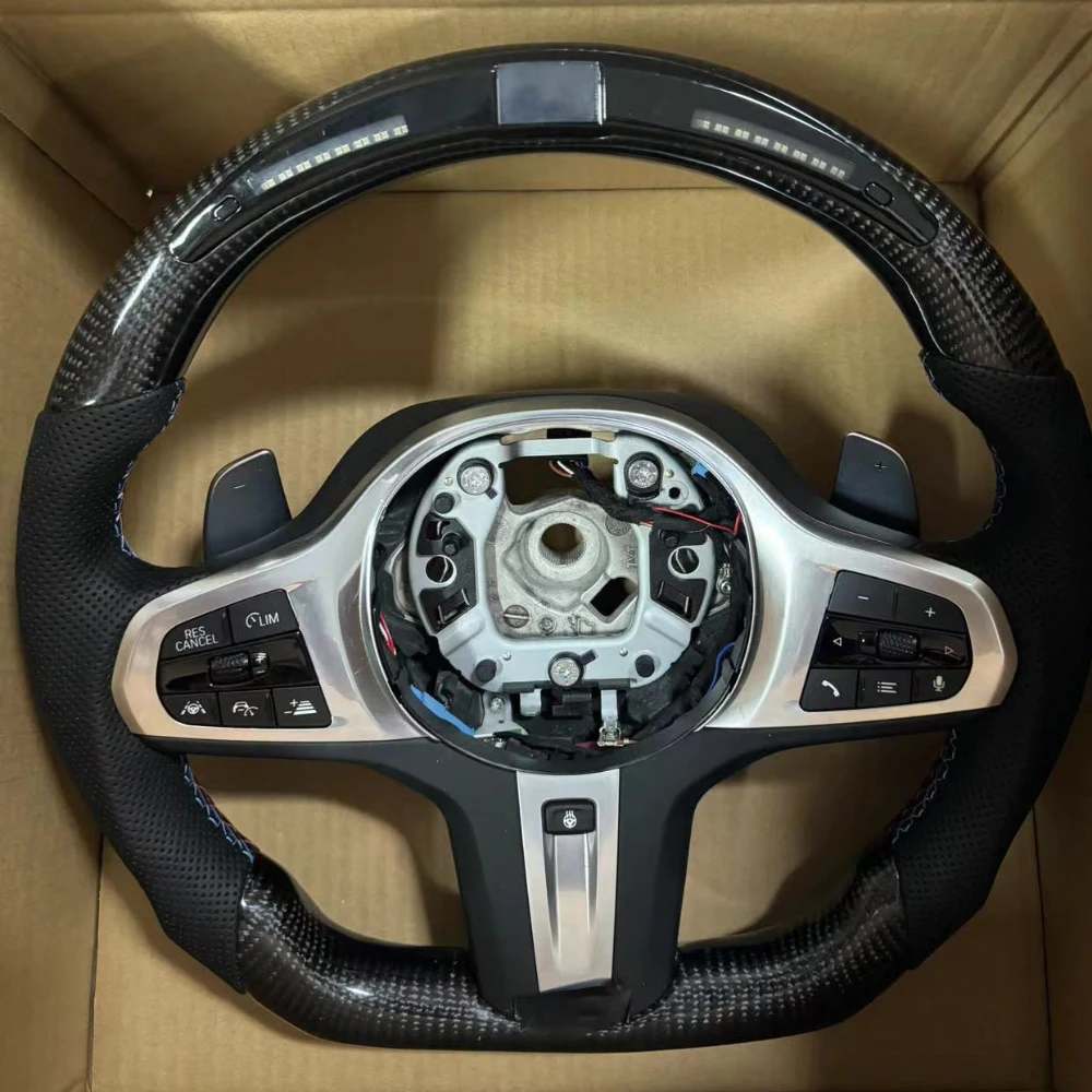 

For BMW 3/5 Series Carbon Fiber Punched Leather With LED Light Multifunctional Steering Wheel Assembly Accessories