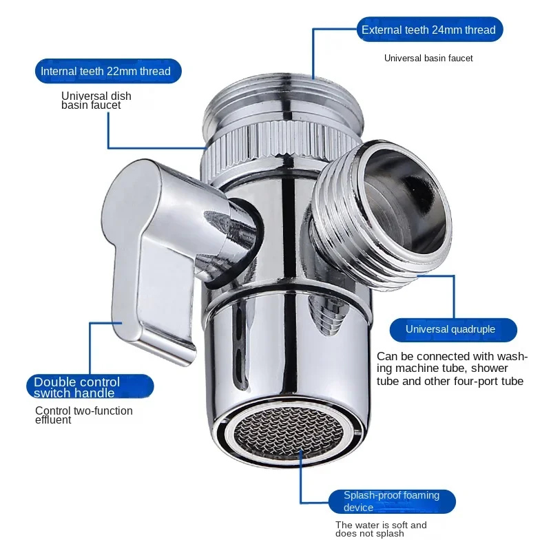 

M22/M24/G1/2 '' Three-way Diverter Valve for Handheld Shower with Aerator. Sink Faucet Diverter Adapter for Kitchen and Bathroom